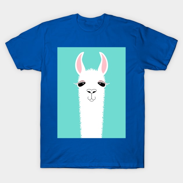 LLAMA ALPACA PORTRAIT ON BLUE T-Shirt by JeanGregoryEvans1